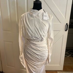 Reiss Elegant Cream Ruched Long Sleeve Dress